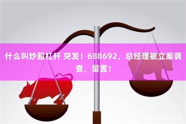 什么叫炒股杠杆 突发！688692，总经理被立案调查，留置！