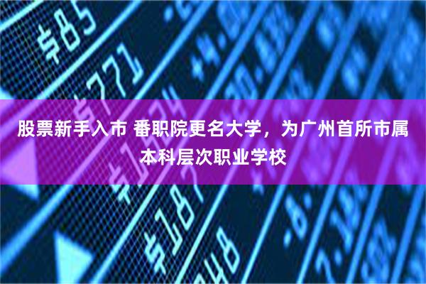 股票新手入市 番职院更名大学，为广州首所市属本科层次职业学校