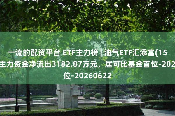 一流的配资平台 ETF主力榜 | 油气ETF汇添富(159309)主力资金净流出3182.87万元，居可比基金首位-20260622