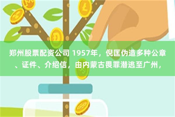 郑州股票配资公司 1957年，倪匡伪造多种公章、证件、介绍信，由内蒙古畏罪潜逃至广州，